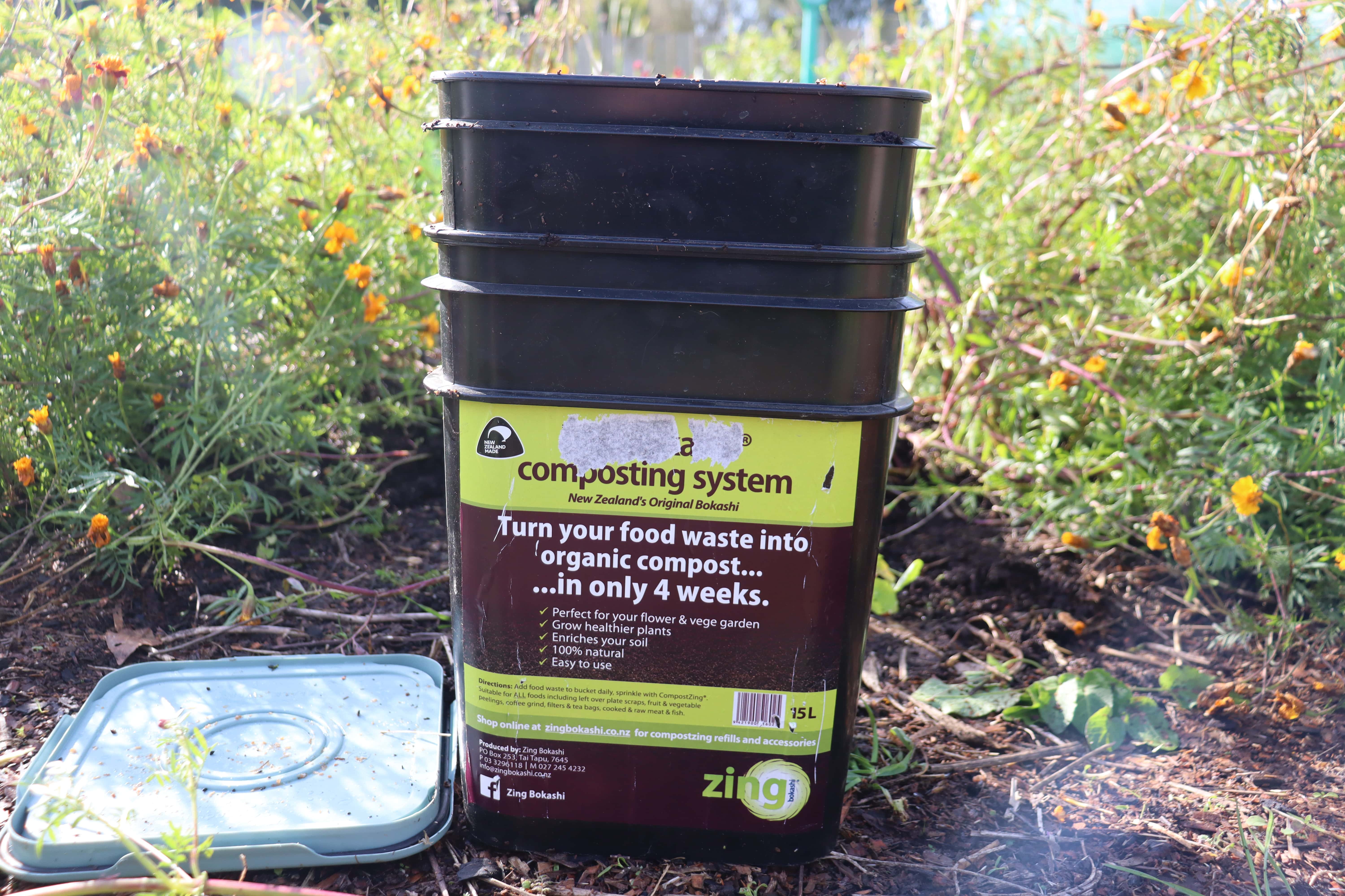 bokashi bucket system - one bucket inside the other and a sealable lid