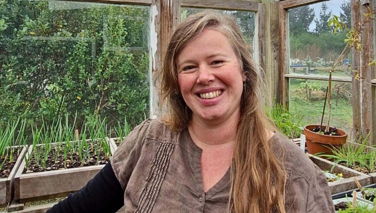 The adorable Setha Davenport of Setha's Seeds standing in her potting shed